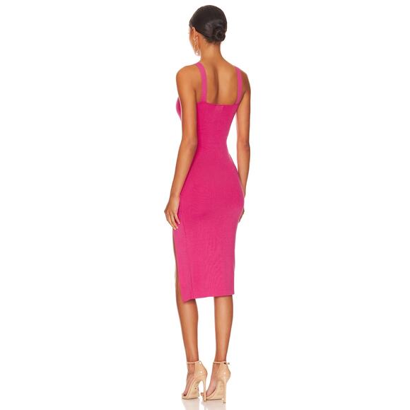 Superdown Zoe Square Neck Midi Dress Pink Knit Side Slit Sleeveless Sz S - Picture 3 of 11